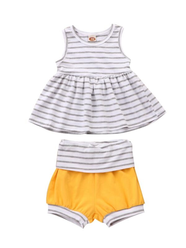 2 Pieces Toddler Girl Stripe Tunic Tank Top And Shorts Set