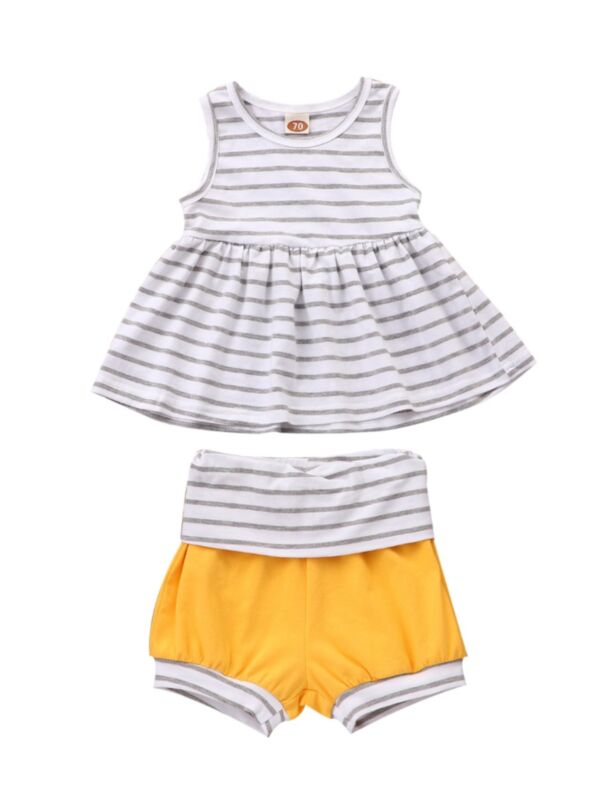 2 Pieces Toddler Girl Stripe Tunic Tank Top And Shorts Set