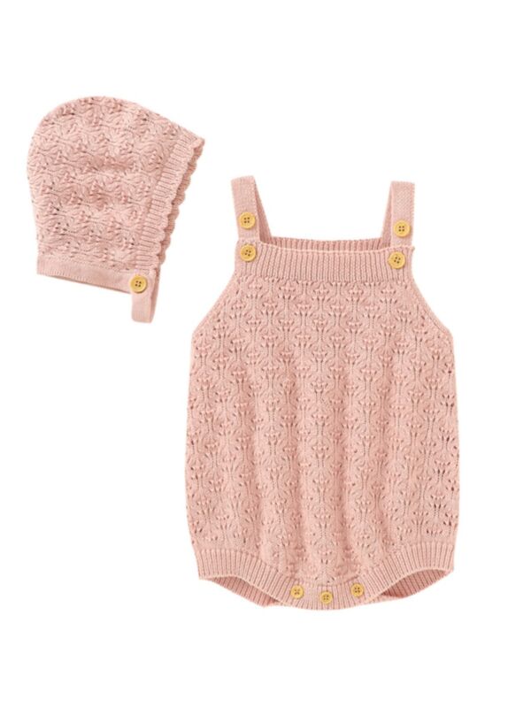  Baby Solid Color Baby Onesies Bulk Hollow Out Knitted Overall Bodysuit And Hat 21041836