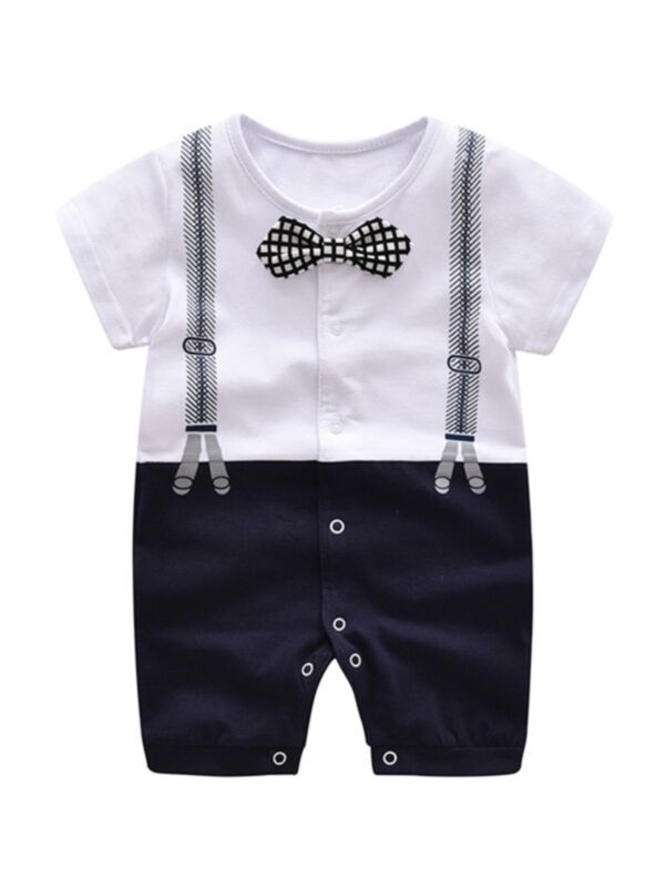 Baby Boy Plaid Bowtie Decor Gentlemen Romper