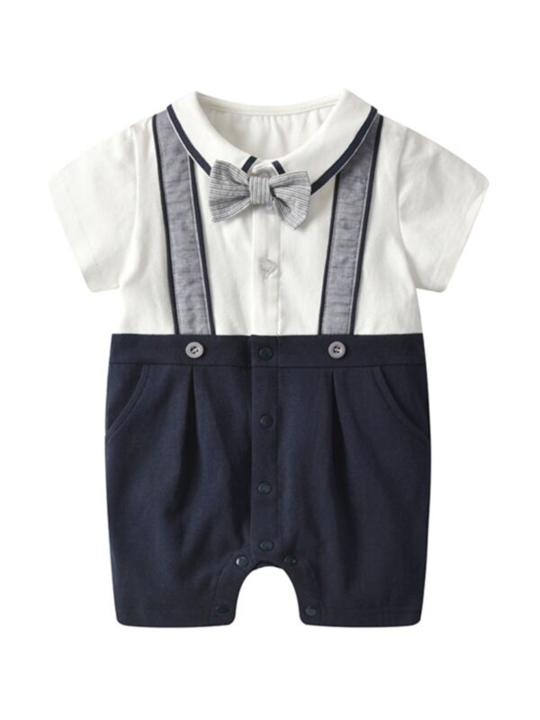 Baby Boy Fake Two Pieces Bowtie Party Romper