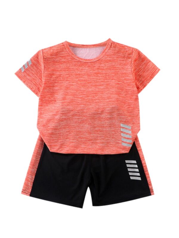 Two Pieces Kid Boy  Summer Workout Outfit Top With Shorts 
