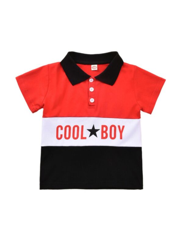 Cool Boy Star Print Hit Color Polo Shirt