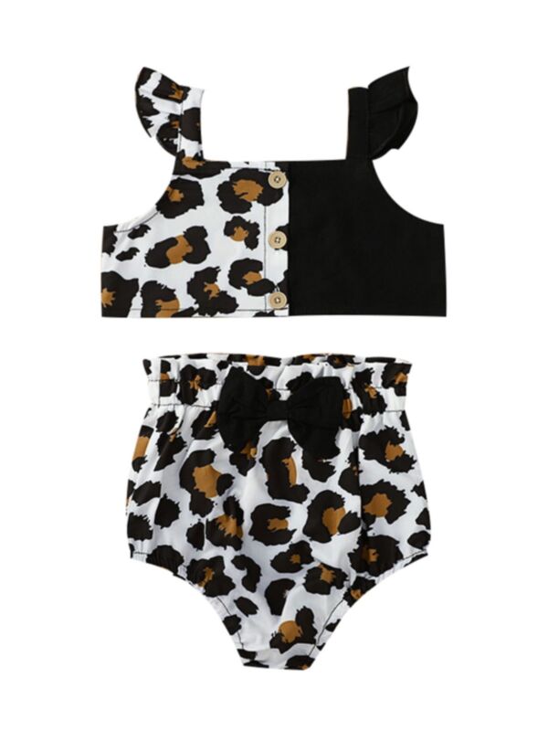 Two Pieces Baby Girl Leopard Pattern Cami Top And Shorts Set