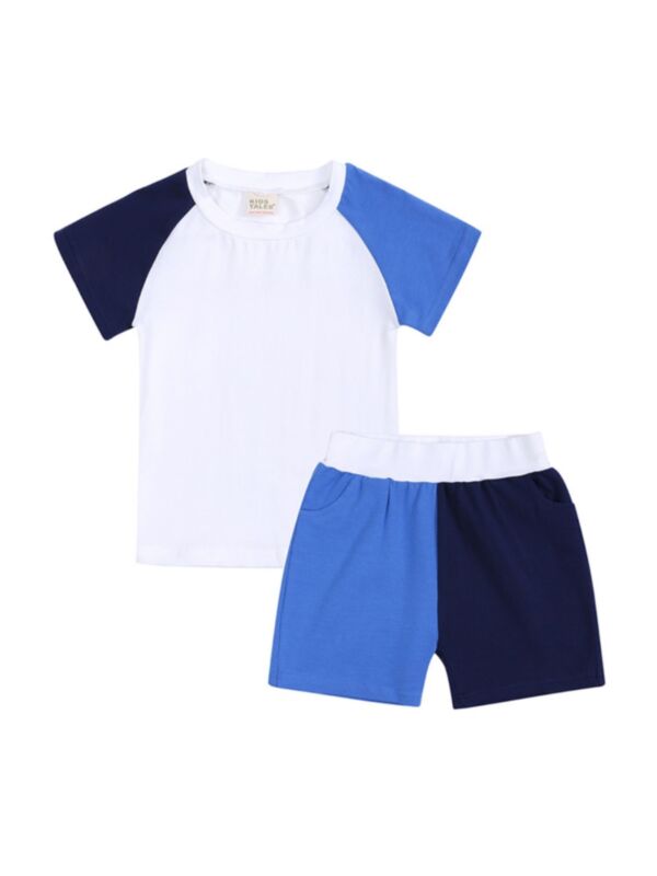 2 Pieces Kid Colorblock Set Raglan Sleeve Tee With Shorts