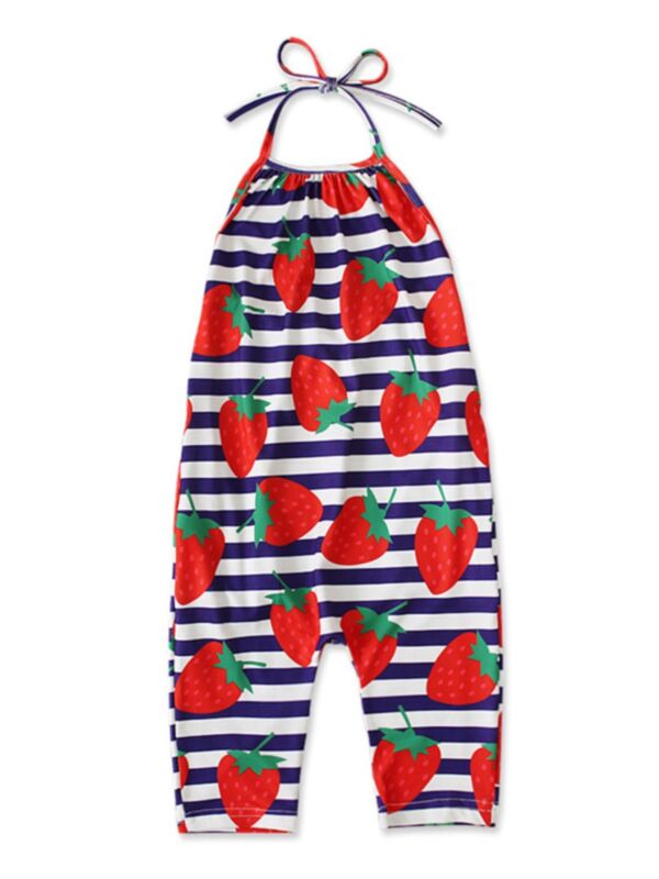 Little Girl Fruit Print Halter Jumpsuit