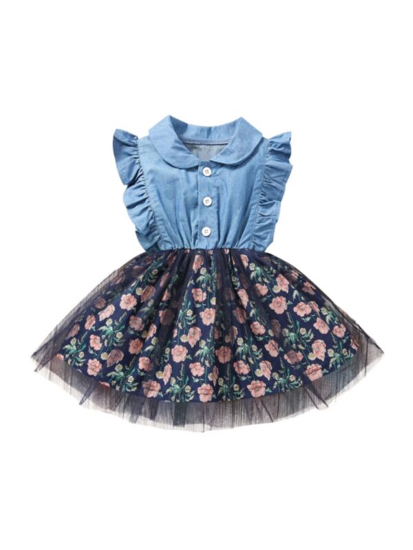 Baby Toddler Girl Mesh Flower Denim Dress 210421460