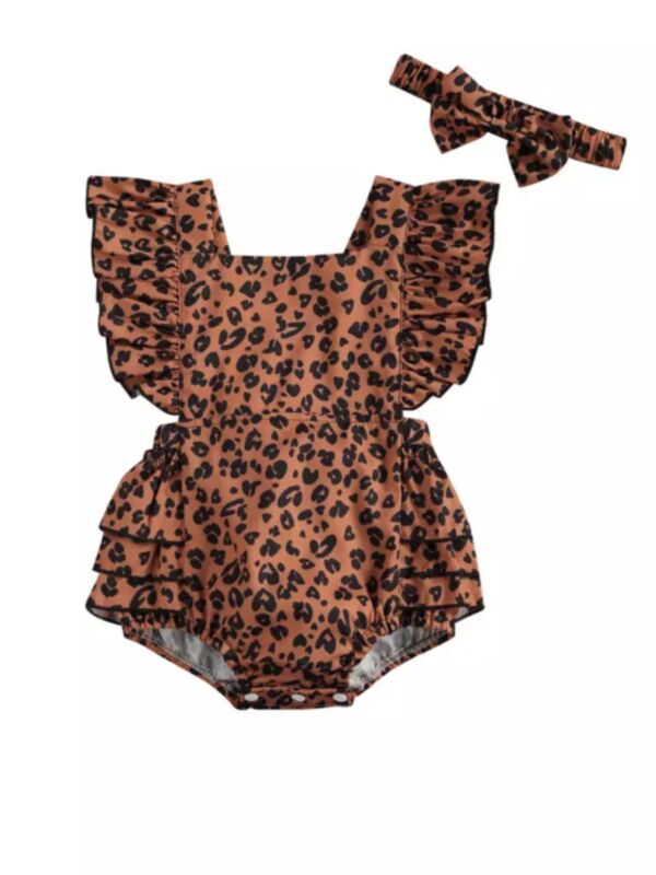 Two Pieces Leopard Print Baby Onesies Bodysuit Bulk Matching Headband 210422516