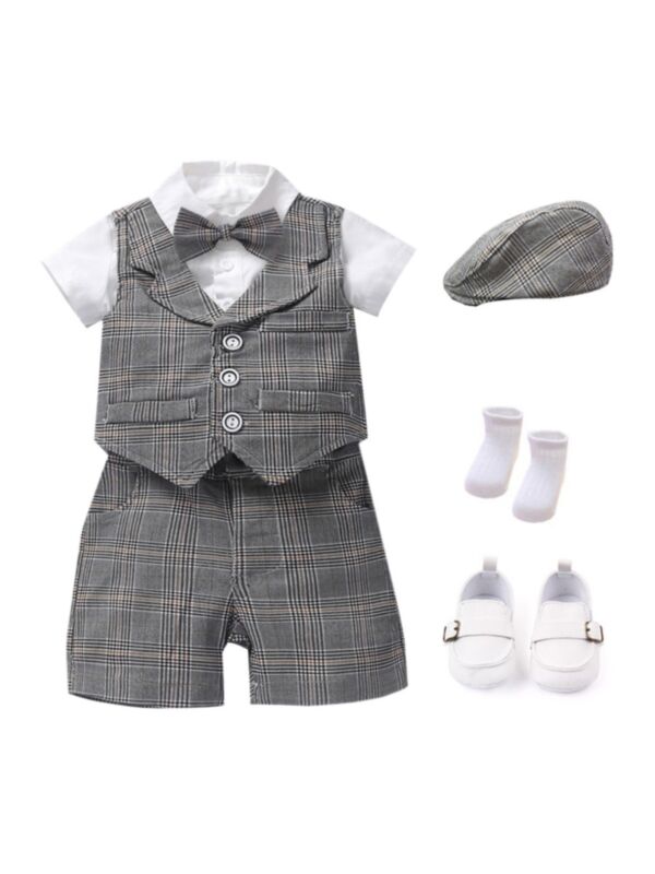 5 Pieces Infant Boy Plaid Gentlemen Outfit