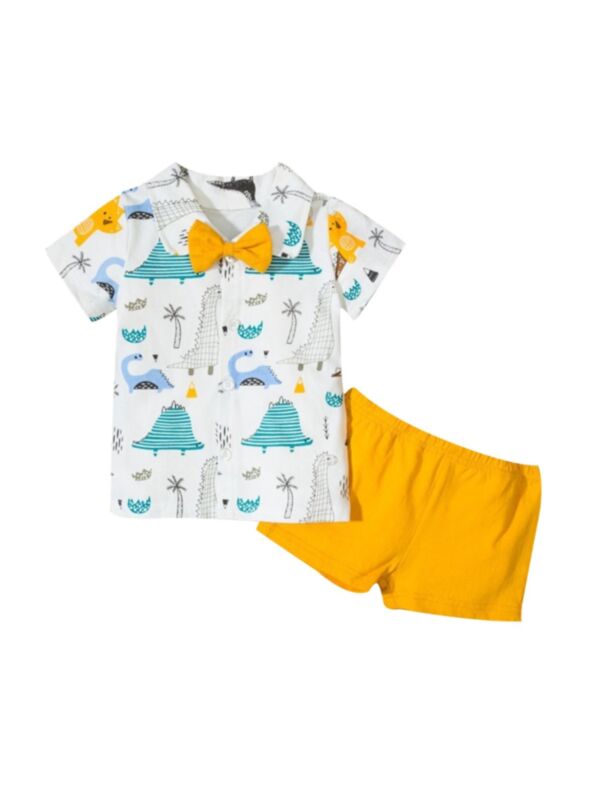 2 Pieces Baby Boy Dino Bowtie Shirt And Shorts Set
