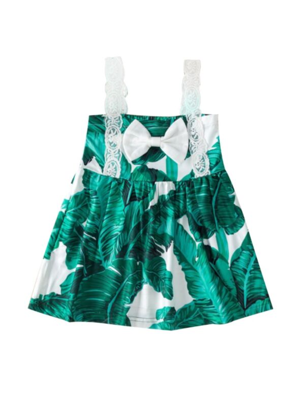 Baby Girl Plant Print Bow Front Cami Dress