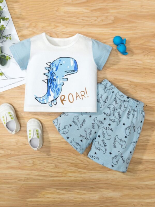 Dinosaur Print Pajama Set For Boys Top With Shorts 210426566