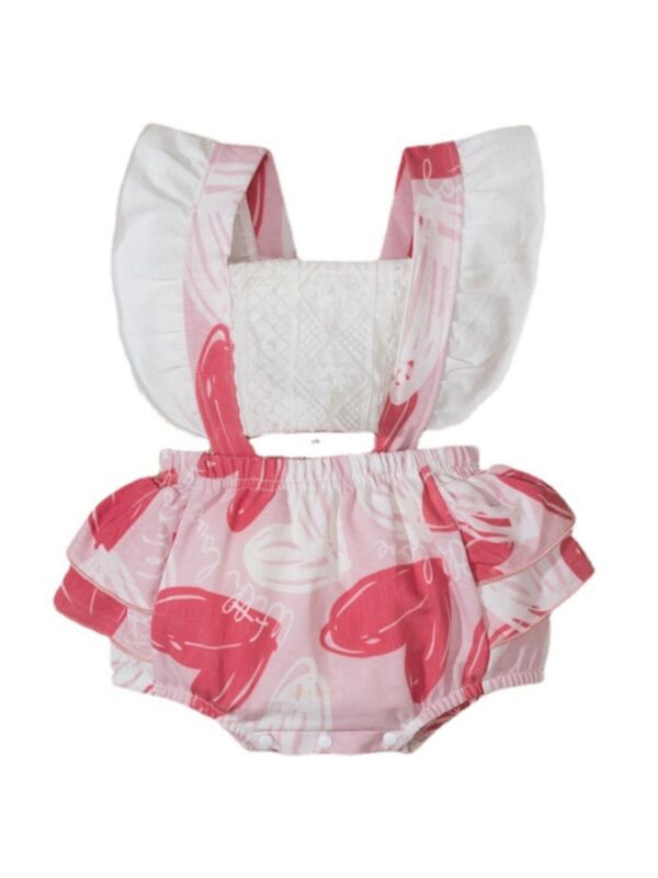Baby Girl Ruffle Trim Love Heart Print Bodysuit