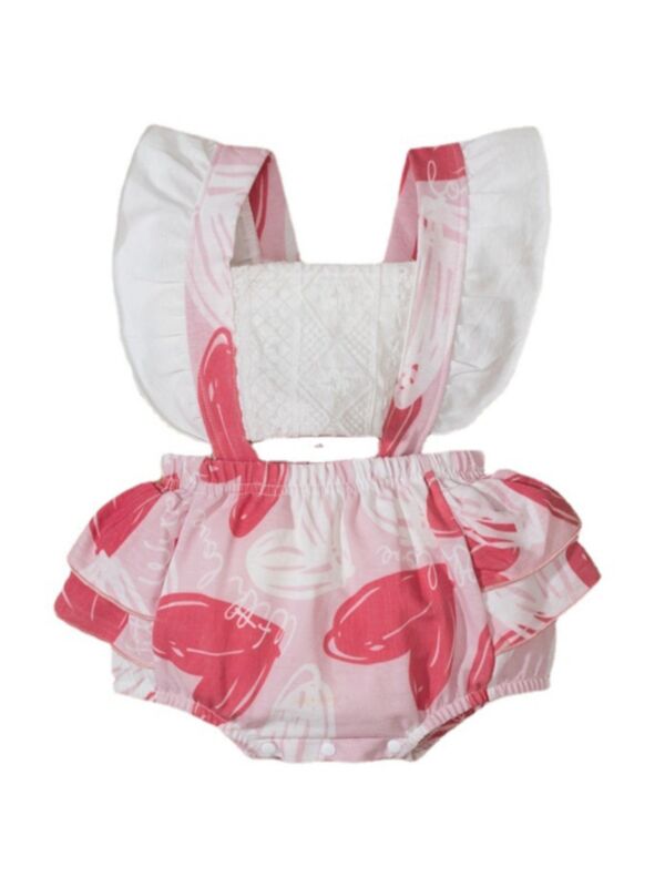 Baby Girl Ruffle Trim Love Heart Print Bodysuit