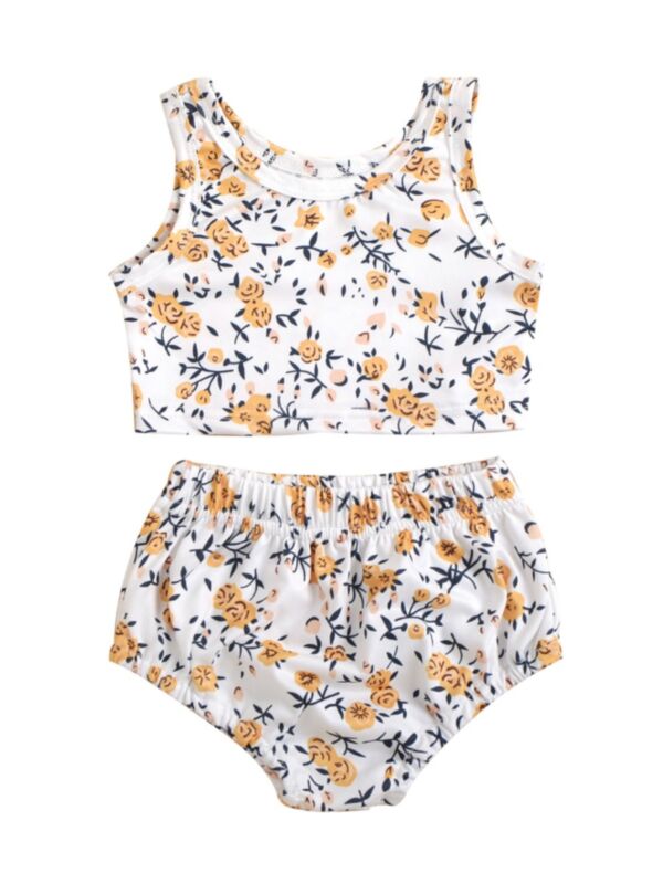 Two Pieces Baby Girl Floral Tank Top And Shorts Set