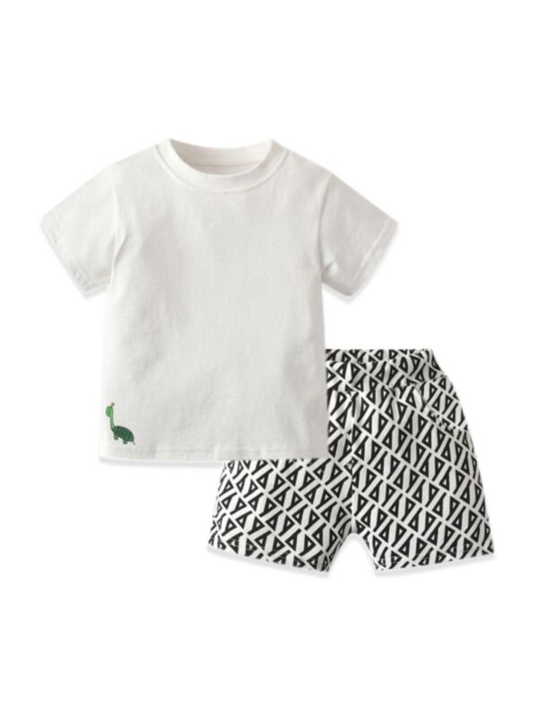Two-Pieces Kid Boy Tortoise Top With Geometry Shorts Set