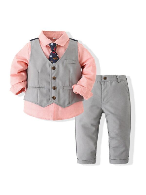 3 Pieces Toddler Boy Gentleman Outfit Shirt Vest Trousers 210428222