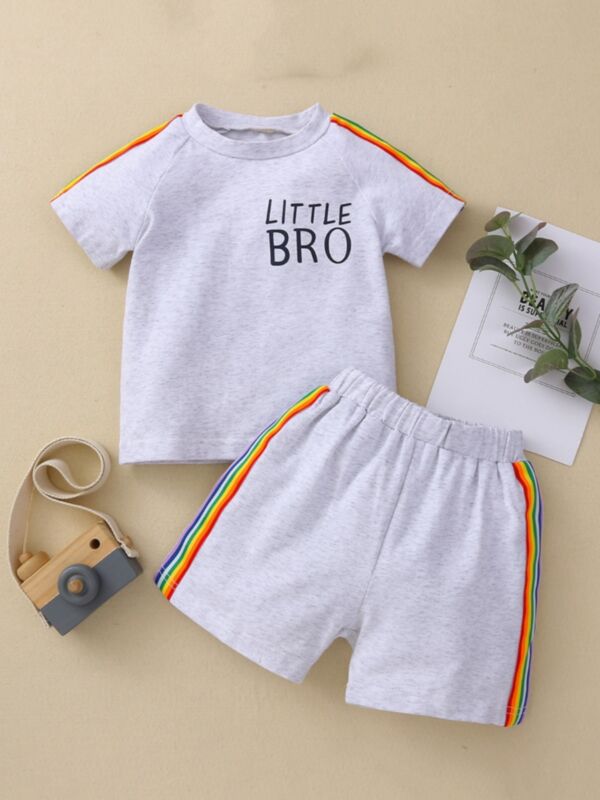 Two Pieces LITTLE BRO Rainbow Striped Baby Boy Clothing Sets Top And Shorts 210429102