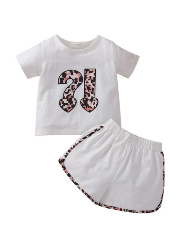 Two-piece Baby Leopard Question Exclamation Mark  Set Tee And Shorts 