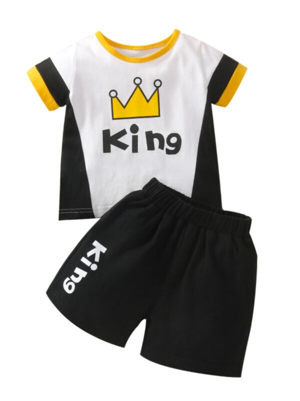 Two Pieces Baby Boy King Crown Print Set Top And Shorts 
