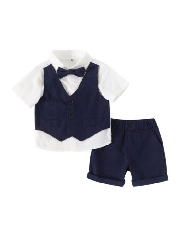 Two Pieces Kid Boy Gentleman Outfit Shirt And Shorts Set 
