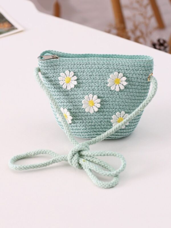 Kid Girl Daisy Flower Straw Crossbody Bag