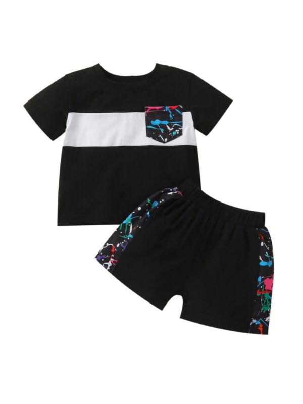2 Pieces Baby Boy Graffiti Decor Top And Shorts Set