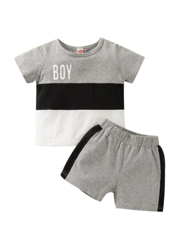 Two Pieces Baby Clothes Set Color Blocking Letter Print Top And Shorts 210429540