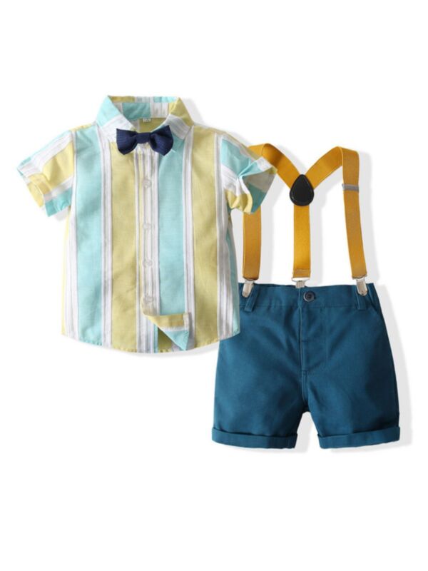 Two-Piece Striped Shirt And Suspender Shorts Sets Wholesale Boys Sets 210429638