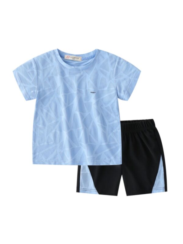 5 Pieces Kid Color Blocking Top And Shorts Sports Set