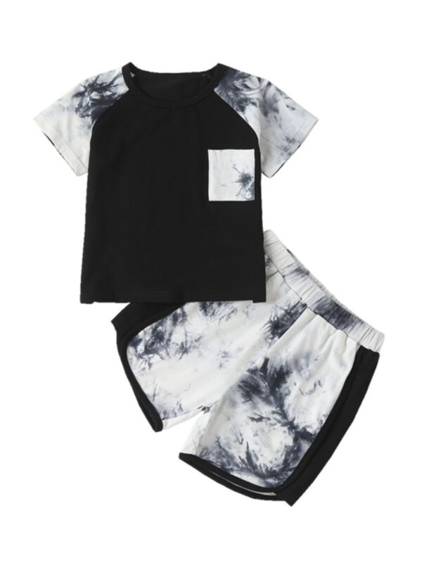 Two Pieces Kid Boy Tie Dye Set Raglan Sleeve Top And Shorts