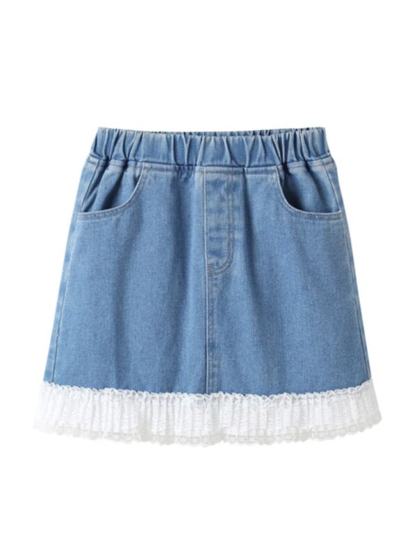 Big Girl Lace Hem Decor Denim Skirt