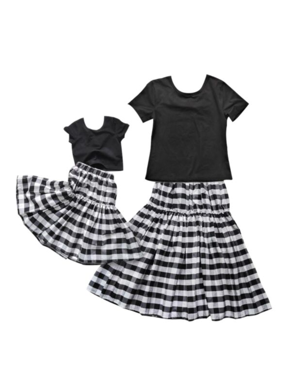 Mommy And Me Tee And Plaid Skirt Set