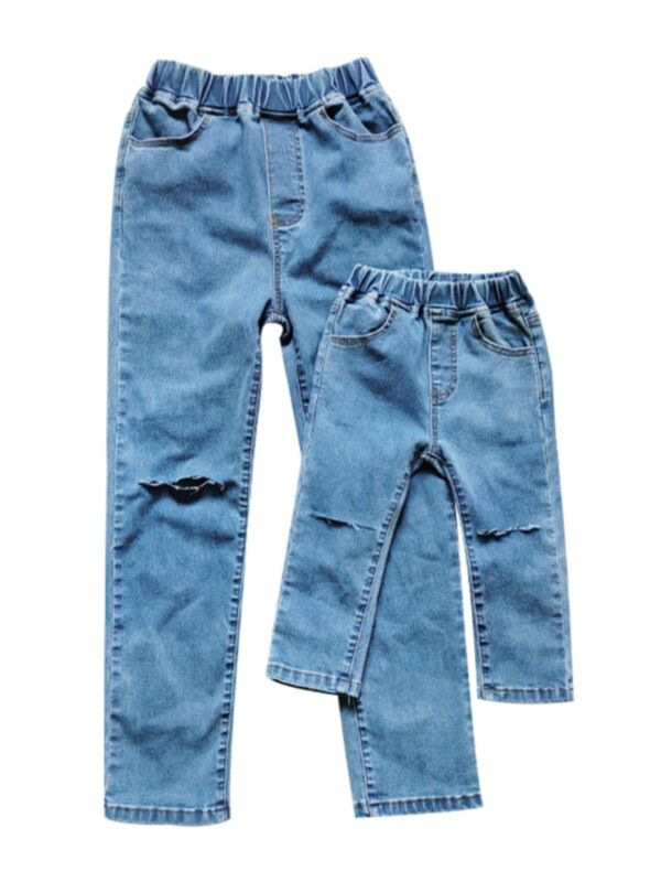 Mom And Me Dual Pocket Ripped Jeans Blue