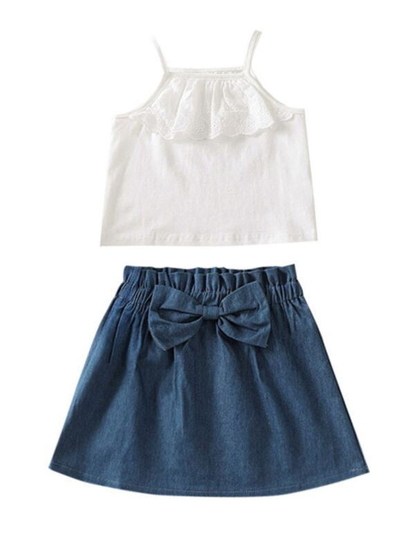 Two Pieces Toddler Girls Set Cami Top And Bow Trim Skirt 210505859