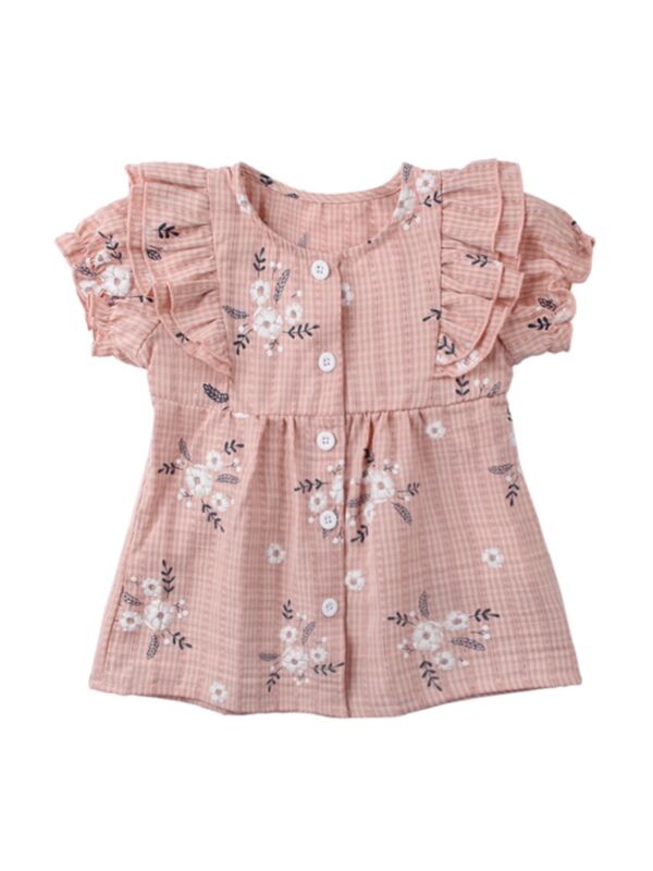 Kid Girl Ruffle Trim Flower Print Dress 210506244