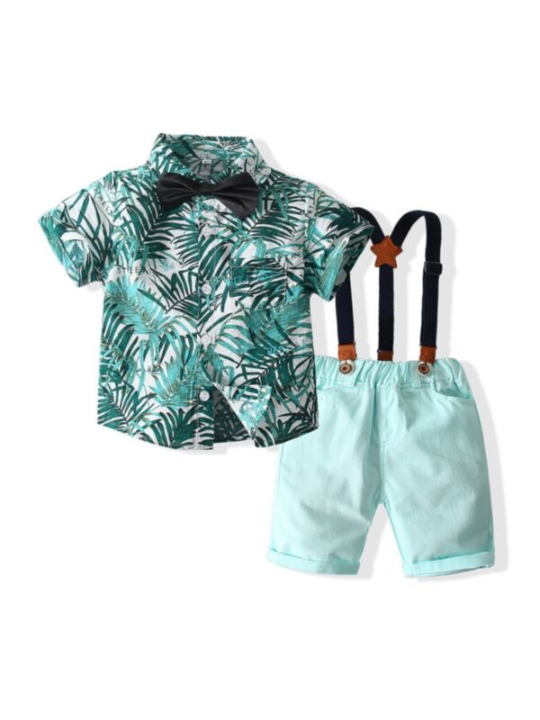 Trophic Print Bow Shirt And Suspender Short Wholesale Boys Clothing Set 210506695 