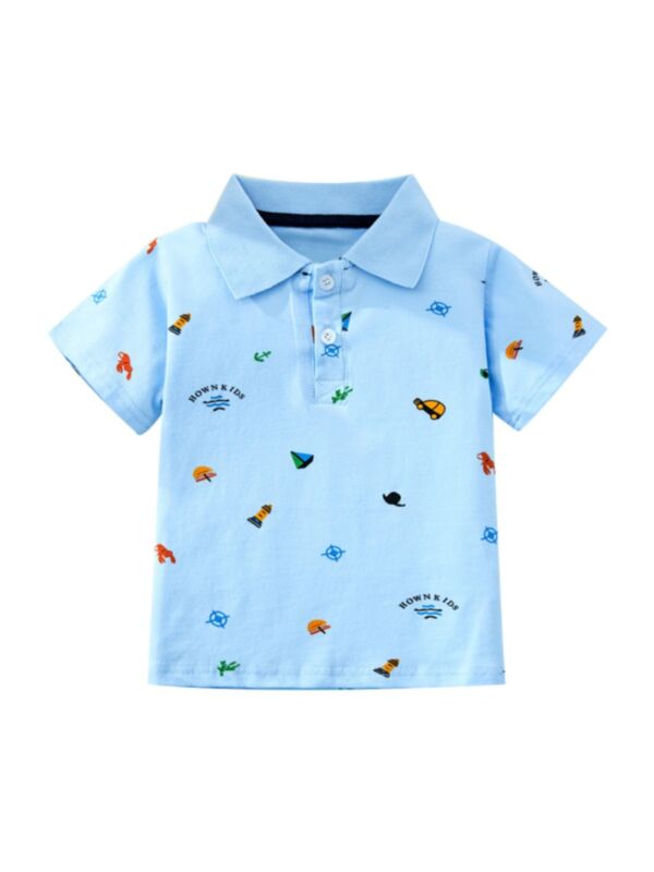 Kid Boy Sailboat Pattern Polo Shirt 