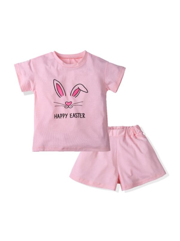 Two Pieces Girls Sets Rabbit Print Tee And Shorts 210508331