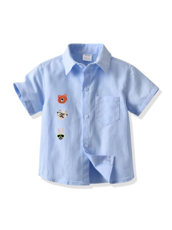 Kid Boy Bear Cat Dog Print Shirt