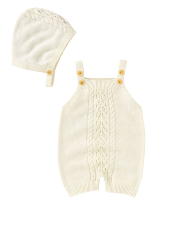 Two-piece Baby Knitted Solid Color Eyelet Romper And Hat Wholesale Baby Clothes 21050909