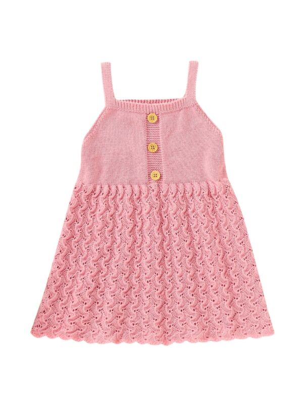 Baby Girl Solid Color Knitted Button Cami Dress