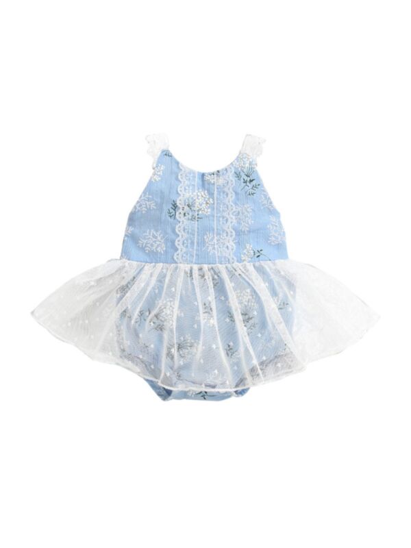 Baby Girl Leaves Lace Mesh Decor Bodysuit Dress
