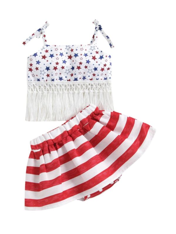 Two Pieces Baby Girl Independence Day Cami Top And Skirt Set 