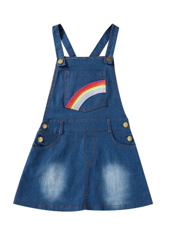 Kid Girl Rainbow Denim Overall Skirt