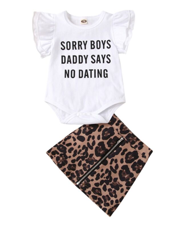 Two Pieces Baby Girl Sorry Boys Daddy Says No Dating Leopard Print Set Bodysuit And Skirt