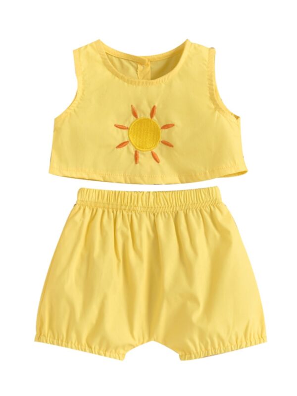 Two-piece Baby Girl Floral Decor Tank Top And  Solid Color Shorts Set