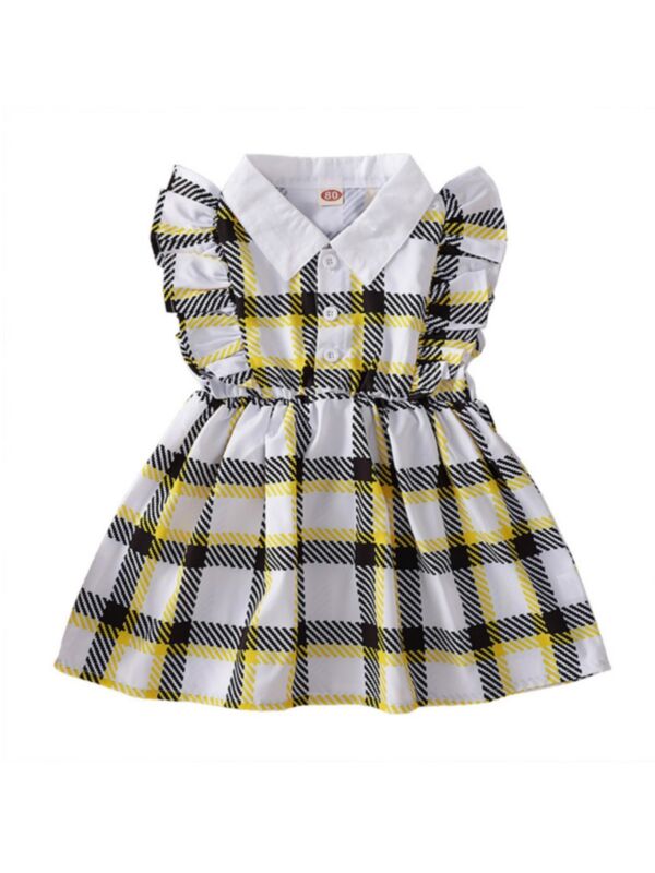 Ruffle Trim Contrast Collar Check Baby Girl Dresses Online Shopping