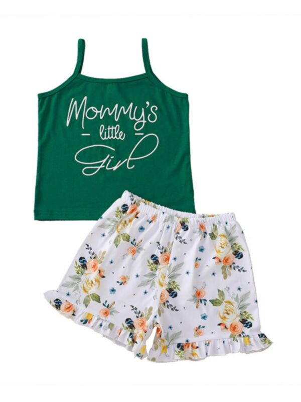 Two Pieces Mama's Little Girl Flower Print Set Cami Top With Shorts