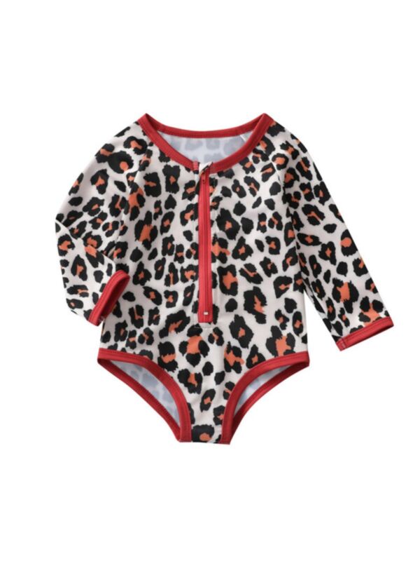 Baby Girl Leopard Print Zipper Swimsuit